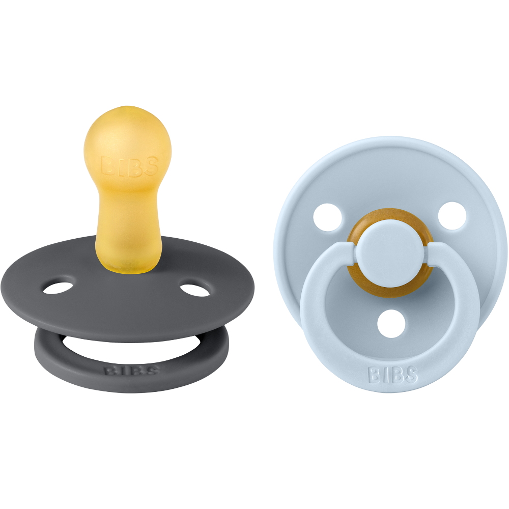 BIBS játszócumi - Colour natúr kaucsuk 0-6 hó grafit és pasztellkék 2 db